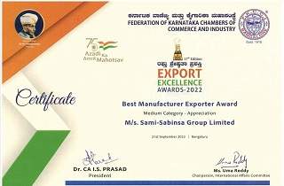 Sami-Sabinsa honoured with Best Manufacturer Export Award 2022 by FKCCI